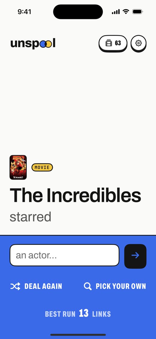 The home screen: a dealt start as a sentence, with the blank for the next link in the coloured dock at the foot.